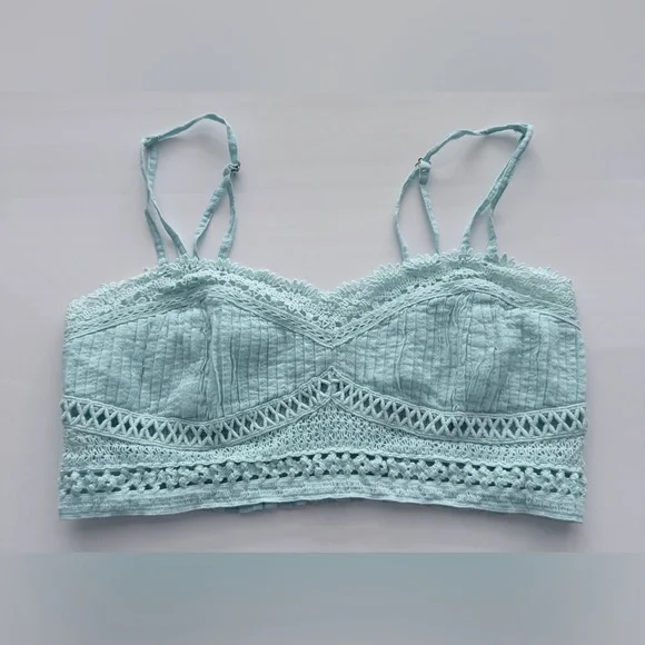 Free People Tallulah Bralette in Aqua-esque Blue smocked S - Picture 3 of 7